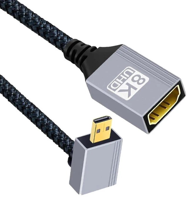 Alt view image 5 of 7 - AJMRTC HDMI 2.1 8K@60Hz 90Degree DownAngled Micro HDMI TypeD Male to HDMIA Female Extension Cable, 48Gbps HighSpeed Extender Cord for DV Camera, Camcorder, Laptop and Portable Monitor
