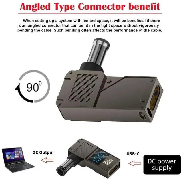 Alt view image 7 of 7 - AJMRTC USBC PD Decoy Trigger Adapter with Smart LED Digital Display, USBC Input to DC 6.0x1.4mm Jack, Max 100W 20V 5A Output, 65W PD Power Converter for DCJack Charging Laptops and Portable Power
