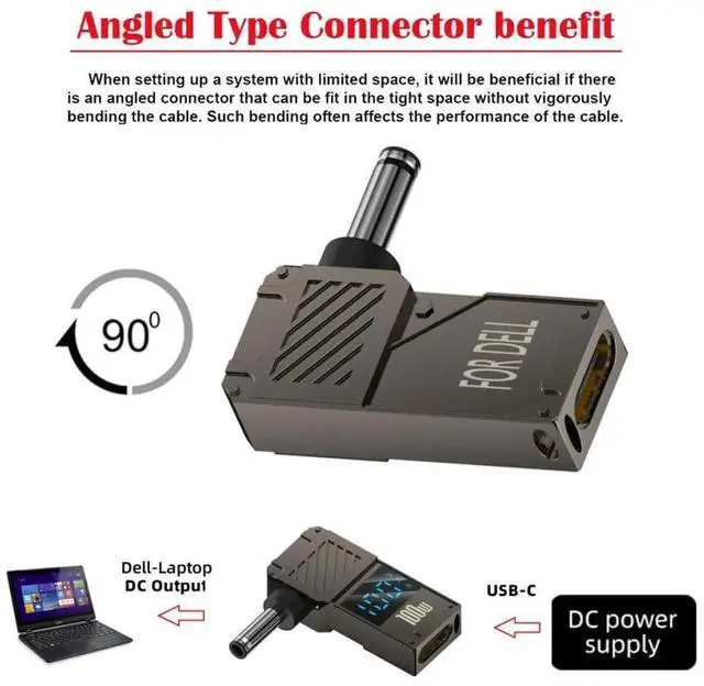 Alt view image 4 of 7 - AJMRTC USBC to DC 4.5x3.0mm PD Power Adapter, Smart LED Display 100W Max 20V 5A 65W PD Trigger Charger Converter for Dell Laptops with 4.5*3.0mm DC Barrel Port