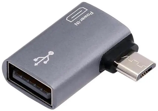 Main image of AJMRTC Left Angled 90 Degree Micro USB 2.0 OTG Host Adapter, Micro USB Male to USBA Female with Micro USB Power Input Port for Android Phones, Tablets, Flash Drives, Keyboards, Mice, Streaming Sticks