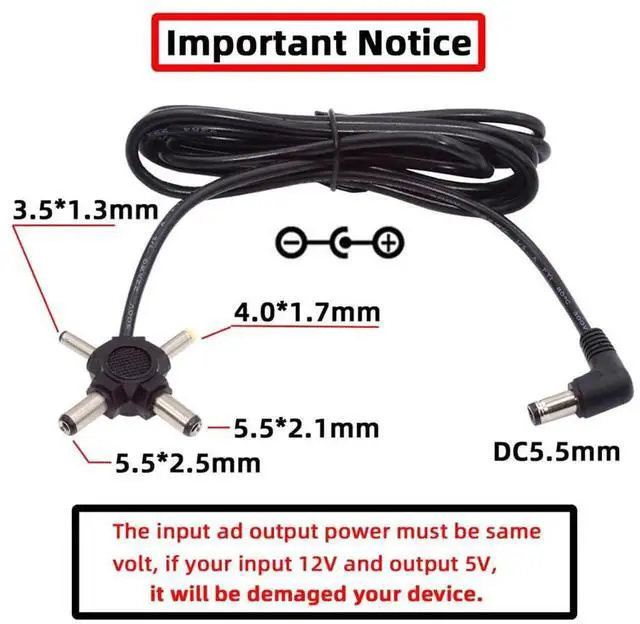 Alt view image 3 of 7 - AJMRTC 4in1 DC Power Cable 150CM, DC 5.5x2.5mm / 5.5x2.1mm / 4.0x1.7mm / 3.5x1.3mm Male Tips to DC 5.5mm Barrel Jack Charging Cord, MultiTip DC Power Plug Replacement Cable for 5V DC Powered Device