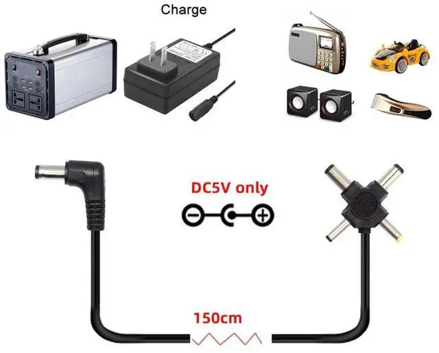 Alt view image 4 of 7 - AJMRTC 4in1 DC Power Cable 150CM, DC 5.5x2.5mm / 5.5x2.1mm / 4.0x1.7mm / 3.5x1.3mm Male Tips to DC 5.5mm Barrel Jack Charging Cord, MultiTip DC Power Plug Replacement Cable for 5V DC Powered Device
