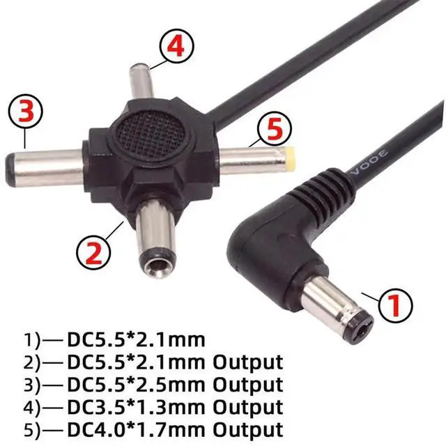 Alt view image 6 of 7 - AJMRTC 4in1 DC Power Cable 150CM, DC 5.5x2.5mm / 5.5x2.1mm / 4.0x1.7mm / 3.5x1.3mm Male Tips to DC 5.5mm Barrel Jack Charging Cord, MultiTip DC Power Plug Replacement Cable for 5V DC Powered Device