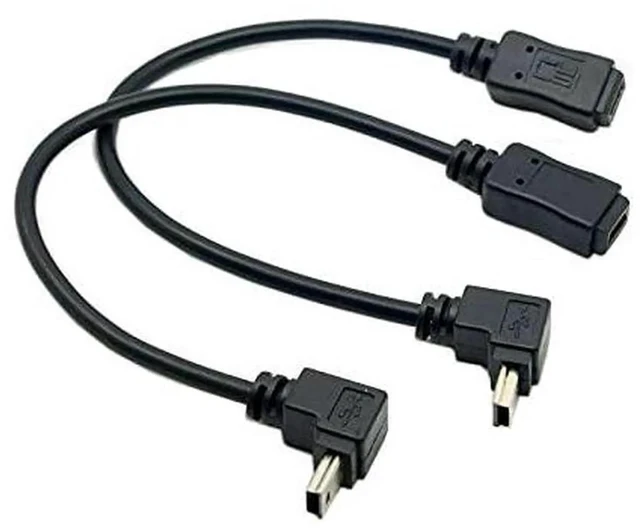 Main image of AJMRTC 2Pack 90 Degree Up & Down Angled Mini USB 5 Pin Male to Female Extension Cable 0.2M, Short Mini USB 5Pin Extension Cord for Dash Cam, GPS, Digital Camera