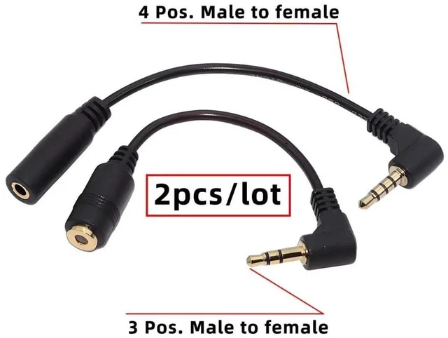 Alt view image 3 of 3 - AJMRTC 2Pack 3.5mm Audio Extension Cable, 90 Degree Right Angled Male to Female Stereo Cord, 3Pole & 4Pole Compatible for Headphones, Speakers, Smartphones, Car AUX Port