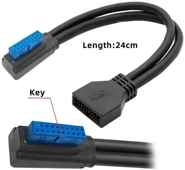Alt view image 5 of 7 - AJMRTC 90Degree LeftAngled LowProfile USB 3.0 19/20Pin Male to Female Extension Cable, 5Gbps HighSpeed Internal Header Cord for Motherboard PC Case Modding