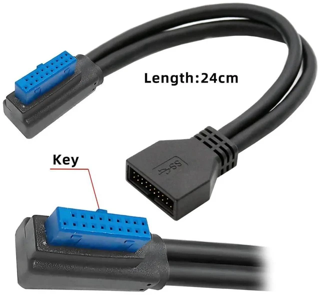 Alt view image 3 of 7 - AJMRTC 90Degree RightAngled LowProfile USB 3.0 19/20Pin Male to Female Extension Cable, 5Gbps HighSpeed Internal Header Cord for Motherboard Compact PC Case Modding