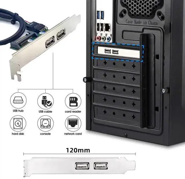 Alt view image 3 of 6 - AJMRTC Dual USB 2.0 Female PCI PanelMount Bracket Cable, 9Pin Motherboard Header Extension with Extra SATA Power, 12cm Standard PCI Baffle for Desktop PC Rear Port Expansion 480Mbps
