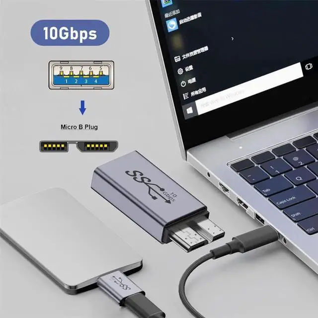 Alt view image 2 of 7 - AJMRTC 10Gbps USBA Female to USB 3.0 MicroB Male Adapter, SuperSpeed Data & Power Converter for External SSD HDD, Laptop, Portable Hard Disk Storage Drives