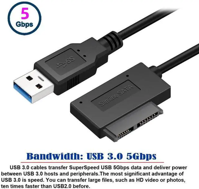 Alt view image 7 of 7 - AJMRTC USB 3.0 to 7+6 13Pin Slimline SATA Adapter Cable, 5Gbps Converter Cord for Laptop Slim CD DVD ROM Optical Drive, PlugandPlay External ODD Connection