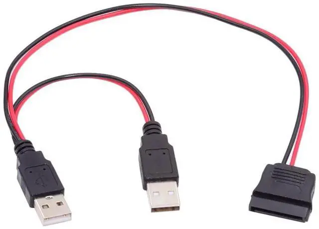 Main image of AJMRTC DC 5V Dual USB to SATA 15Pin Power Cable, Max 2A SATA Power Supply Cord for 2.5 Inch SATA HDD SSD Hard Disk Drive, USB Bus Powered