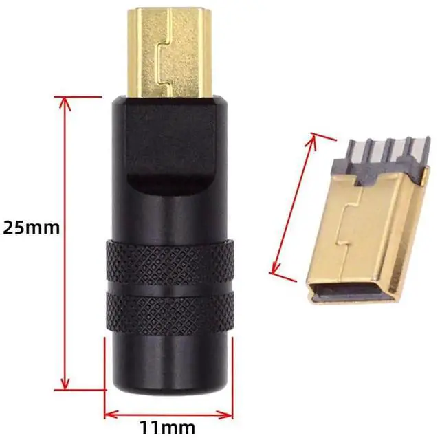 Alt view image 3 of 7 - AJMRTC MiniUSB 2.0 5Pin Male SolderType Plug, Black Aluminum Alloy Shell DIY Connector, Fits 4.06.0mm Outer Diameter Cable for Custom Cable Repair & OEM Projects