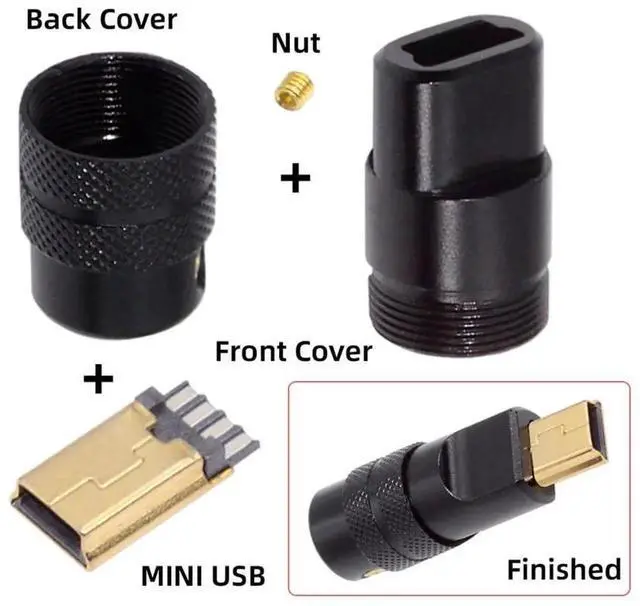 Alt view image 5 of 7 - AJMRTC MiniUSB 2.0 5Pin Male SolderType Plug, Black Aluminum Alloy Shell DIY Connector, Fits 4.06.0mm Outer Diameter Cable for Custom Cable Repair & OEM Projects