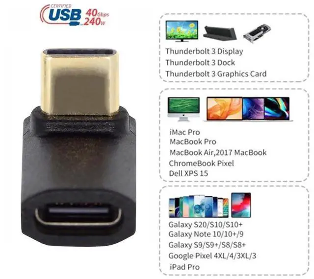 Alt view image 6 of 7 - AJMRTC USB4 40Gbps TypeC Male to Female UpDown 90Degree Angled Extension Adapter, 240W PD Fast Charging, 8K Video Output, Compatible with Thunderbolt 4, NS Switch, Smart Phones, Laptops, Docking
