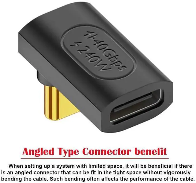 Alt view image 2 of 7 - AJMRTC USB4 40Gbps TypeC Male to Female UpDown 90Degree Angled Extension Adapter, 240W PD Fast Charging, 8K Video Output, Compatible with Thunderbolt 4, NS Switch, Smart Phones, Laptops, Docking