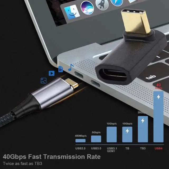 Alt view image 3 of 7 - AJMRTC USB4 40Gbps TypeC Male to Female UpDown 90Degree Angled Extension Adapter, 240W PD Fast Charging, 8K Video Output, Compatible with Thunderbolt 4, NS Switch, Smart Phones, Laptops, Docking