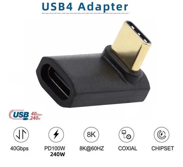 Alt view image 7 of 7 - AJMRTC USB4 40Gbps TypeC Male to Female UpDown 90Degree Angled Extension Adapter, 240W PD Fast Charging, 8K Video Output, Compatible with Thunderbolt 4, NS Switch, Smart Phones, Laptops, Docking
