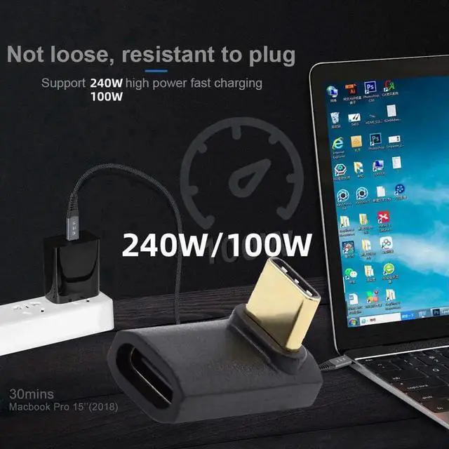 Alt view image 5 of 7 - AJMRTC USB4 40Gbps TypeC Male to Female UpDown 90Degree Angled Extension Adapter, 240W PD Fast Charging, 8K Video Output, Compatible with Thunderbolt 4, NS Switch, Smart Phones, Laptops, Docking