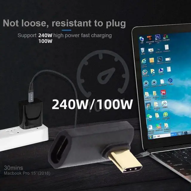 Alt view image 4 of 7 - AJMRTC USB4 40Gbps LowProfile LeftRight 90Degree Angled USBC Male to Female Adapter, 240W PD Charging, 8K Video Output, Compatible with Thunderbolt 4, NS Switch, Smart Phones, Laptops, External SS