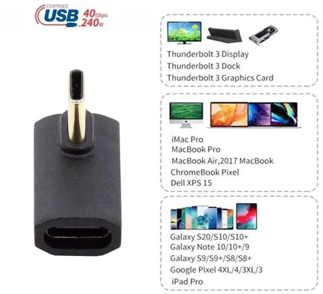 Alt view image 6 of 7 - AJMRTC USB4 40Gbps LowProfile LeftRight 90Degree Angled USBC Male to Female Adapter, 240W PD Charging, 8K Video Output, Compatible with Thunderbolt 4, NS Switch, Smart Phones, Laptops, External SS