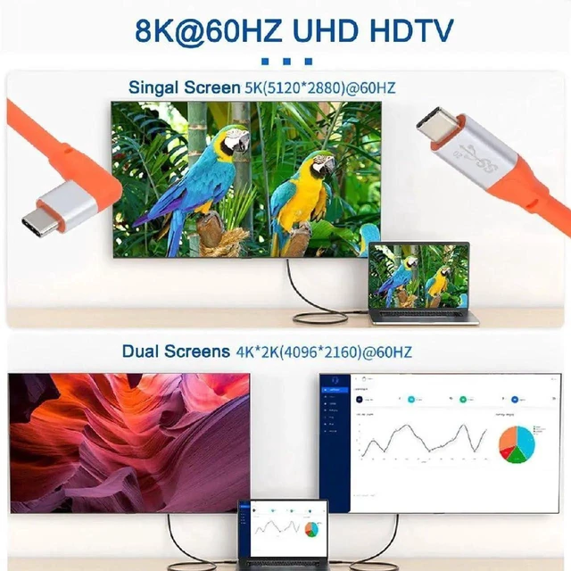 Alt view image 3 of 7 - AJMRTC USB3.2 20Gbps Male to Male Cable 30CM, 90 Degree Left & Right Angled, Ultra Soft High Flex Cord, 100W PD Charging, 8K 5K 4K Video Output, Compatible with USB4 Laptop Docking Station External SS