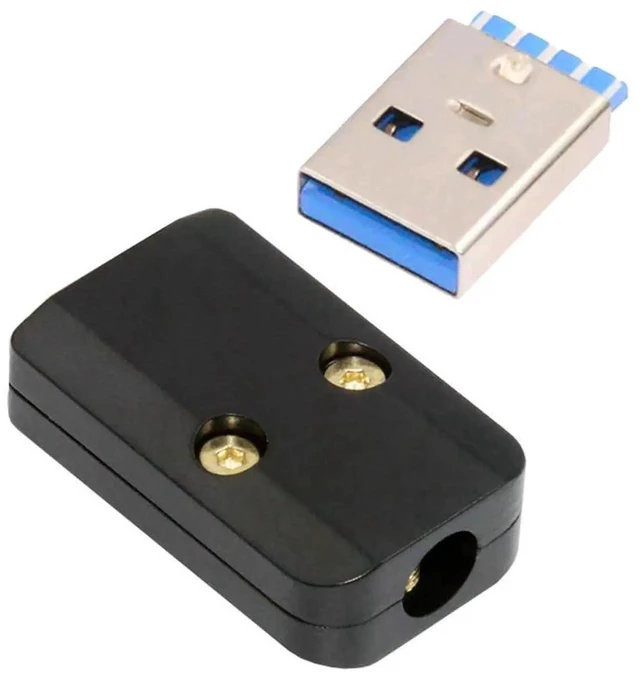 Main image of AJMRTC USB 3.0 TypeA Male SolderType Connector, Black Aluminum Alloy Shell DIY Soldering Plug, Custom Cable Assembly Replacement Part, Fits 6.0mm Outer Diameter Cable for Custom Wire Harness Project