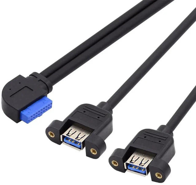 Main image of AJMRTC 5Gbps 19/20Pin Motherboard Header to Dual USB3.0 Female ScrewMount Extension Cable, 90 Degree LeftAngled, Internal PC FrontPanel Expansion Cord for Desktop Mainboard Chassis DIY Build