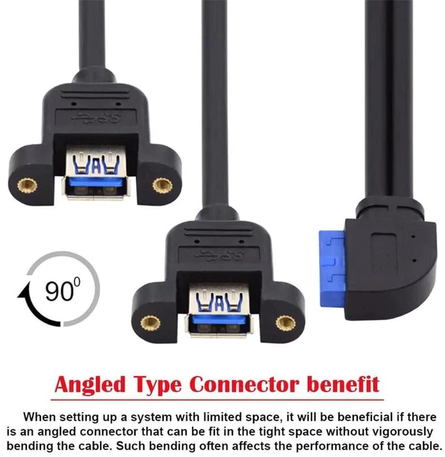 Alt view image 2 of 7 - AJMRTC 5Gbps 19/20Pin Motherboard Header to Dual USB3.0 Female ScrewMount Extension Cable, 90 Degree LeftAngled, Internal PC FrontPanel Expansion Cord for Desktop Mainboard Chassis DIY Build