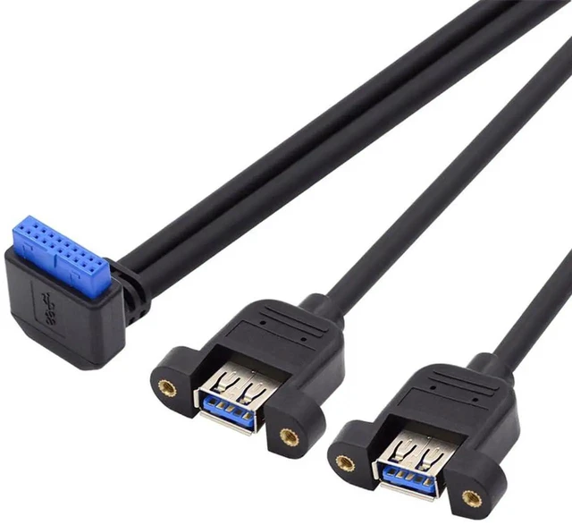 Main image of AJMRTC 5Gbps 19/20Pin Motherboard Header to Dual USB3.0 Female ScrewMount Extension Cable, 90 Degree UpAngled, Internal PC FrontPanel Expansion Cord for Desktop Mainboard Chassis DIY Build