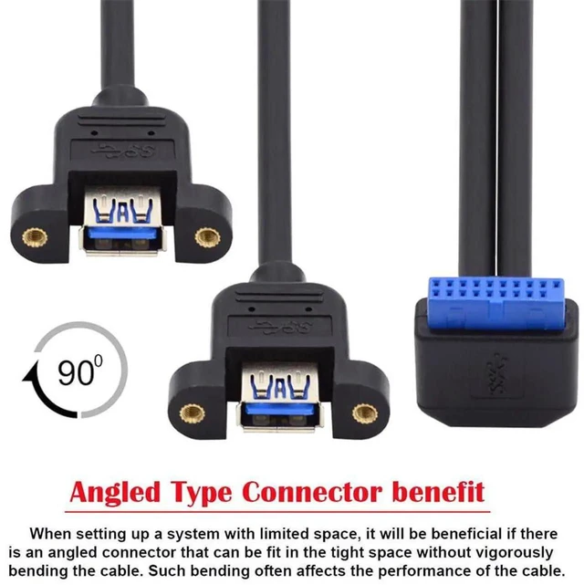 Alt view image 5 of 7 - AJMRTC 5Gbps 19/20Pin Motherboard Header to Dual USB3.0 Female ScrewMount Extension Cable, 90 Degree UpAngled, Internal PC FrontPanel Expansion Cord for Desktop Mainboard Chassis DIY Build