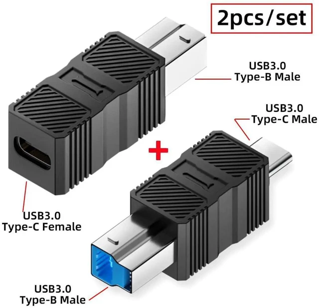 Alt view image 3 of 5 - AJMRTC 2Pack USB3.0 TypeB Male to USBC Male & Female Adapter Set, 5Gbps Data Transfer Converter, USBB to TypeC Extension Connector for External SSD, Disk Drive, Digital Camera, Peripheral Data Sy