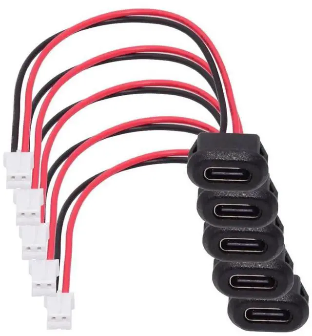 Main image of AJMRTC 5Pcs/Set TypeC Female Socket to 2 Pin Header Cable, 2.0mm Pitch Latch Mount Panel Mount Power Cable, DC 5V Only Power Transfer, DIY OEM Replacement Wire for Embedded Projects, Smart Hardware,