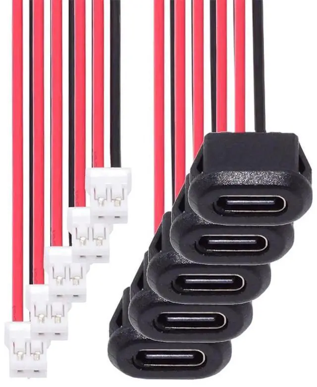 Alt view image 3 of 7 - AJMRTC 5Pcs/Set TypeC Female Socket to 2 Pin Header Cable, 2.0mm Pitch Latch Mount Panel Mount Power Cable, DC 5V Only Power Transfer, DIY OEM Replacement Wire for Embedded Projects, Smart Hardware,