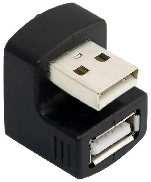 Main image of AJMRTC Down Angled USB 2.0 Adapter, USBA Male to Female Extension Connector, 90° 180° 360 Degree Rotatable Swivel Black USB Converter, SpaceSaving Adapter for PC, Laptop, USB Flash Drives and Periph
