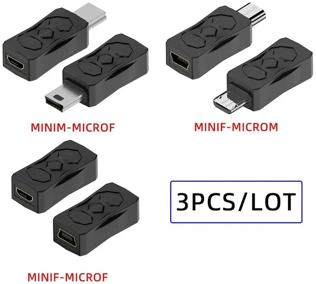 Alt view image 2 of 7 - AJMRTC 6Pcs/Lot USB Adapter Set, TypeA, Micro USB 2.0, Mini USB 5Pin Male to Female Extension Connector, 480Mbps Data Sync 5V 2A Power Charging Adapter for Security Camera, Dash Cam, GPS and Micro Mi