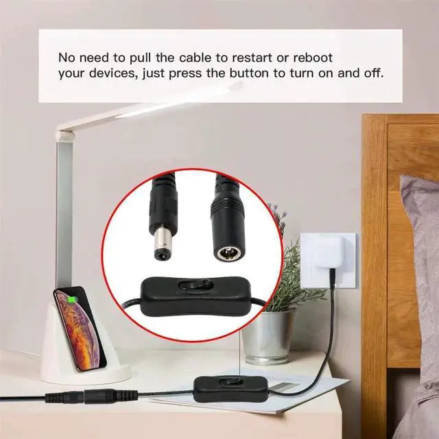 Alt view image 2 of 7 - AJMRTC DC Power Switch Cable, DC 5.5x2.1mm Male to Female DC Cord with OnOff Button Switch, DC Power Extension Cable for 5V DC Devices, Desk Lamp, Small Fan, Security Camera, LED Light and DC 5.5*2.1