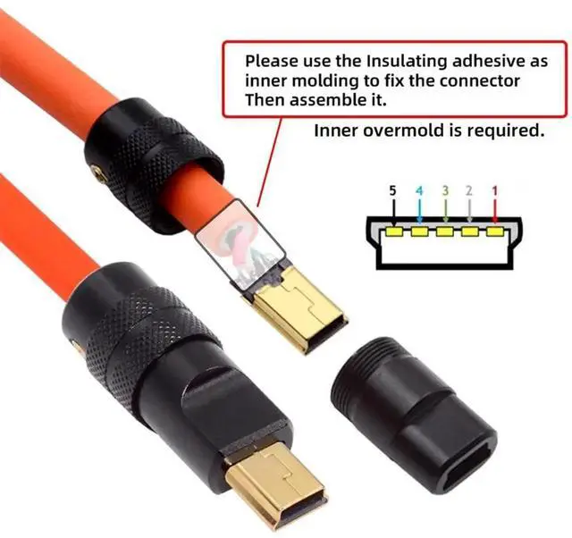 Alt view image 7 of 7 - AJMRTC 5Pin Mini USB2.0 Male SolderType Connector, Black Aluminum Alloy Shell DIY Plug, Fits 4.0mm6.0mm Outer Diameter Cable, Repair Replacement for Custom HandSoldered USB Cable Assembly