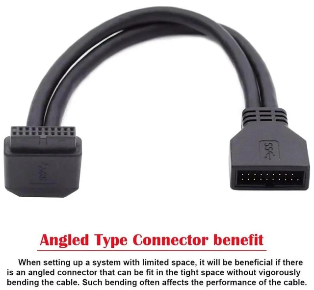 Alt view image 5 of 7 - AJMRTC 90 Degree Up Angled Motherboard USB3.0 Cable, 1920Pin Male to Female Internal Extension Cord, 5Gbps HighSpeed Data Transfer for PC Mainboard FrontPanel Header Wiring Modification
