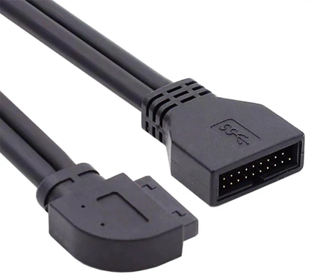 Main image of AJMRTC 90 Degree Left Angled Motherboard USB3.0 Cable,1920Pin Male to Female Internal Extension Cord,5Gbps HighSpeed Data Transfer for PC Mainboard FrontPanel Header Wiring Modification