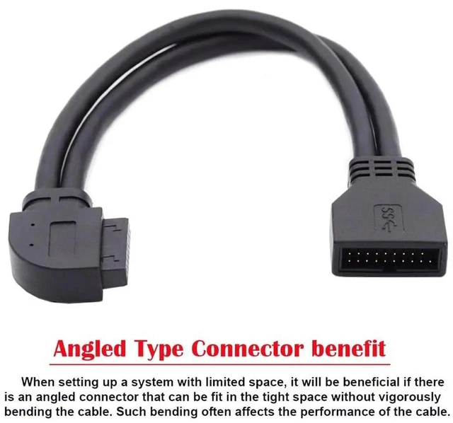 Alt view image 4 of 7 - AJMRTC 90 Degree Left Angled Motherboard USB3.0 Cable,1920Pin Male to Female Internal Extension Cord,5Gbps HighSpeed Data Transfer for PC Mainboard FrontPanel Header Wiring Modification