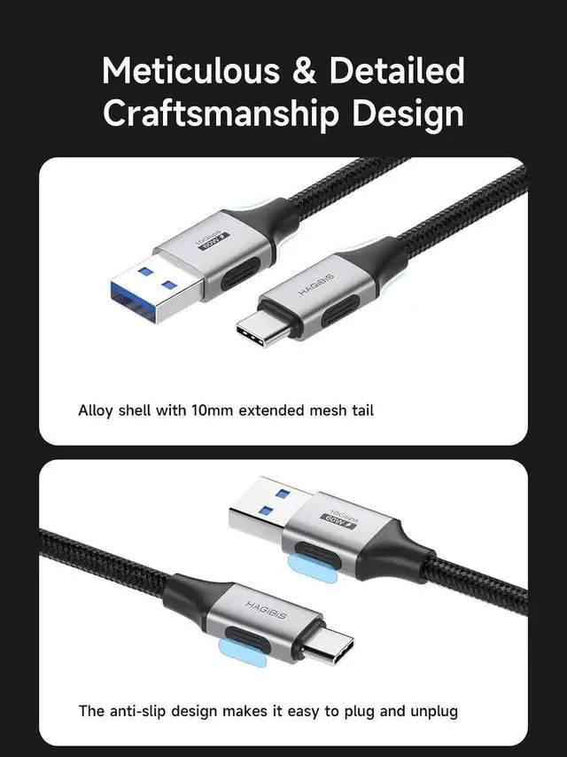 Alt view image 2 of 7 - AJMRTC USBA to USBC Cable 0.8FT, USB3.2 Gen2 10Gbps Data 60W 20V/3A Fast Charging CarPlay Cord, Compatible with iPhone 17 16 Pro Max, Galaxy S25 Ultra S25+, MacBook Pro, iPad Short Charger Cable