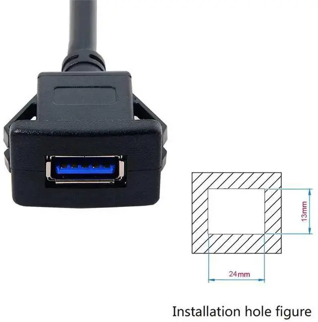 Alt view image 2 of 7 - AJMRTC 1M Waterproof USB 3.0 Extension Cable, LatchLock Panel Mount Single USBA Female Car AUX Cord, HighSpeed Flush Mount Cable for Vehicle Dashboard, Marine Boat, Motorcycle Interior Panel Instal