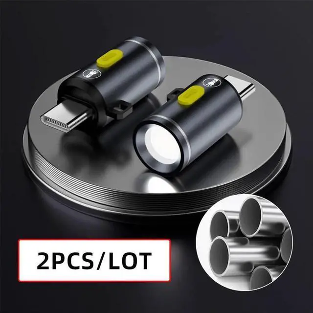 Alt view image 5 of 7 - AJMRTC 2 Pack USBC Mini LED Flashlight, 210 Lumens Bright Portable Pocket Torch Powered by Phone Power Bank, Compact Small Handheld Light with Hook Hole for Camping Hiking Emergency Outdoor Household
