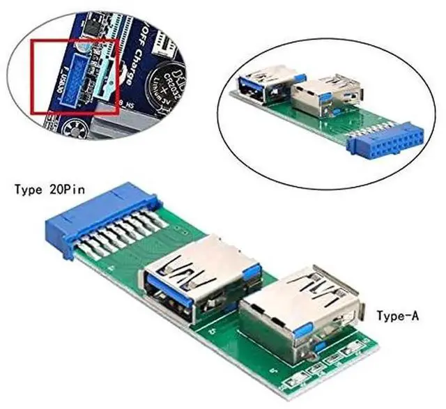 Alt view image 4 of 6 - AJMRTC DualSide USB 3.0 TypeA Female to Motherboard 20Pin 19Pin Box Header Slot Adapter PCBA with LED Indicator, Internal Front Panel Connector Converter for Desktop PC Motherboard Repair & Modifica