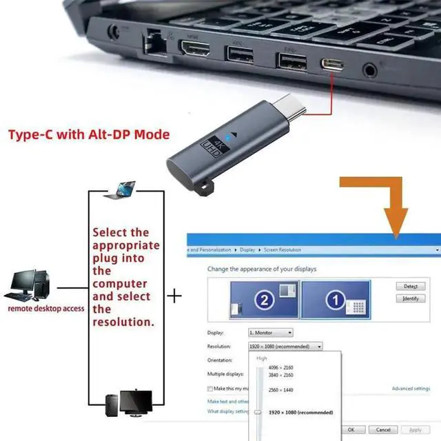 Alt view image 2 of 7 - AJMRTC USBC Virtual Display Adapter, USB5.0 USB4.0 DDC EDID Dummy Plug, Headless Ghost Display Emulator 4K@60Hz, Compatible with Thunderbolt 3/4/5, Blue Color for GPU Virtual Display Simulation