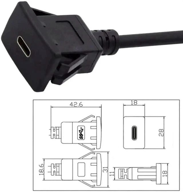 Alt view image 4 of 7 - AJMRTC USBC Panel Mount Extension Cable, USB 3.1 Gen2 10Gbps FlushMount Male to Female Waterproof Dustproof USBC Cord for Car Dashboard, Marine, Vehicle Interior Panel Installation