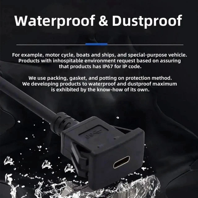 Alt view image 3 of 7 - AJMRTC USBC Panel Mount Extension Cable, USB 3.1 Gen2 10Gbps FlushMount Male to Female Waterproof Dustproof USBC Cord for Car Dashboard, Marine, Vehicle Interior Panel Installation