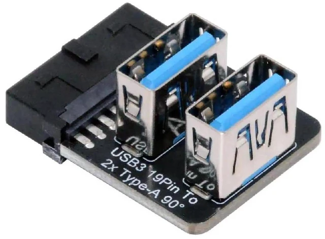 Main image of AJMRTC ForwardAngled Vertical USB3.0 Motherboard 19/20Pin Box Header Slot Adapter, 10Gbps Dual USBA Female Internal Converter for Desktop PC DIY Building & Chassis Modification