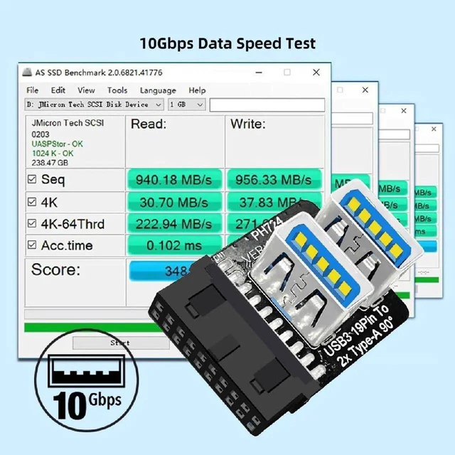 Alt view image 4 of 7 - AJMRTC ForwardAngled Vertical USB3.0 Motherboard 19/20Pin Box Header Slot Adapter, 10Gbps Dual USBA Female Internal Converter for Desktop PC DIY Building & Chassis Modification