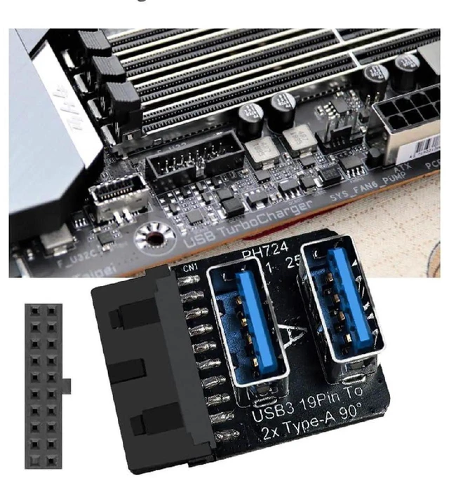 Alt view image 6 of 7 - AJMRTC ForwardAngled Vertical USB3.0 Motherboard 19/20Pin Box Header Slot Adapter, 10Gbps Dual USBA Female Internal Converter for Desktop PC DIY Building & Chassis Modification